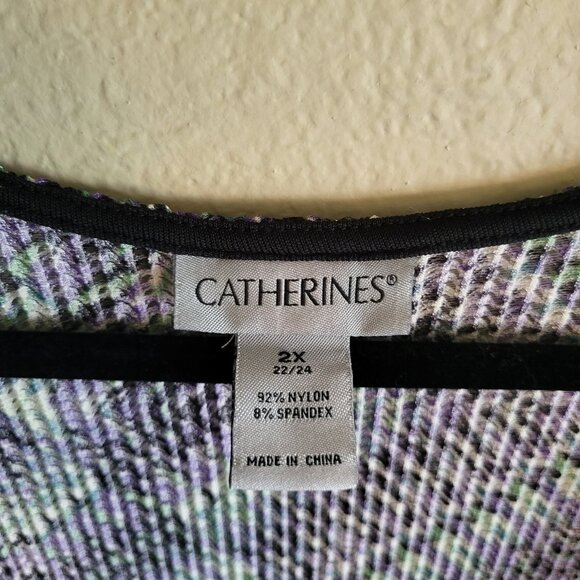 Catherine's Cardigan Women's Plus Size 2X Purple Green Open Knit Stretchy Office - Picture 4 of 9